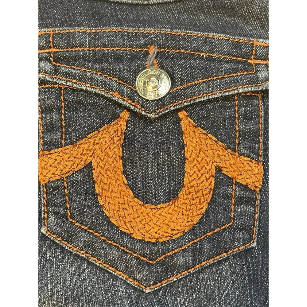 True Religion Joey Super T Jeans Men's 30x32 Dark Wash Flap Pocket Orange Stitch